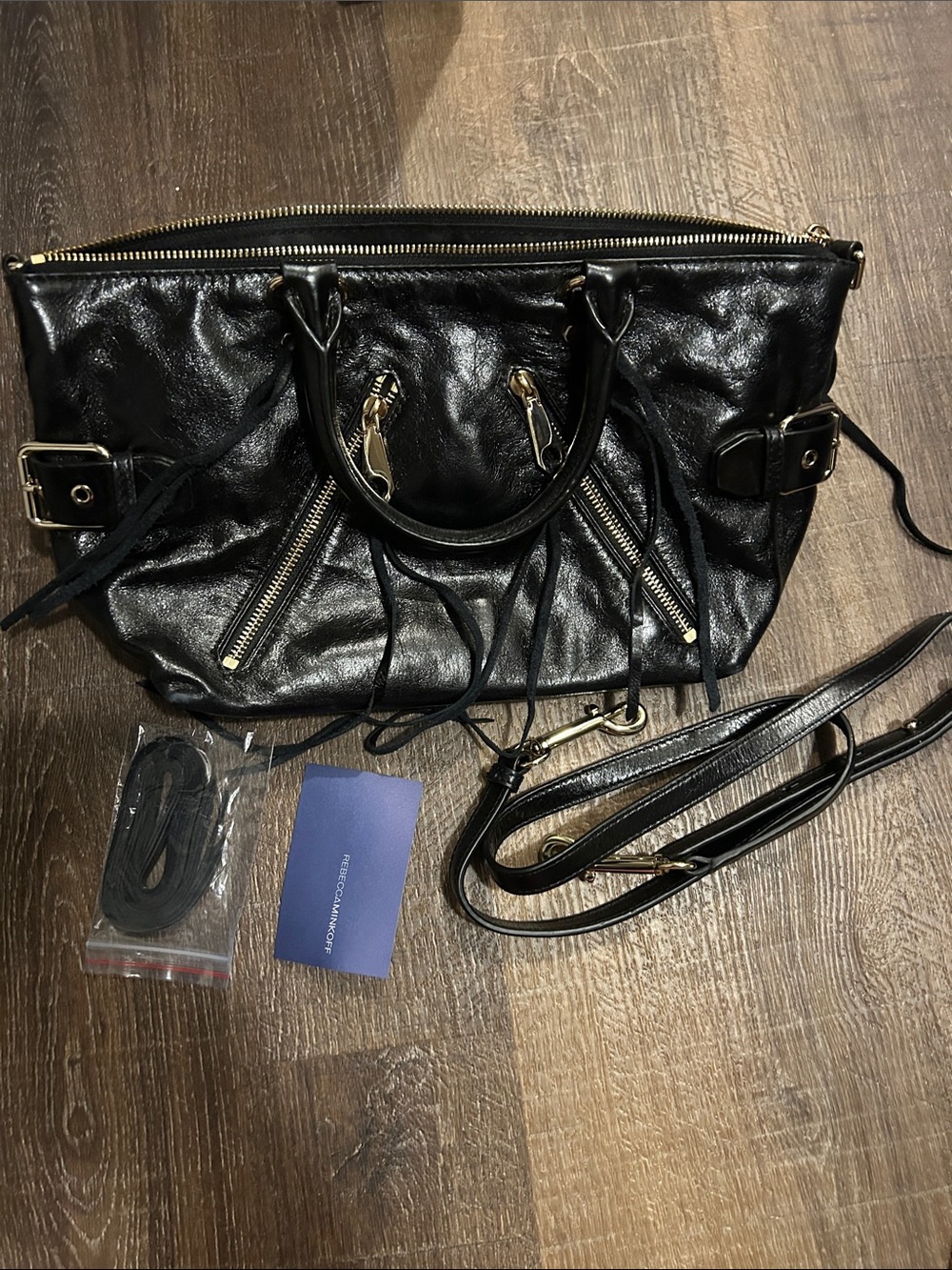 Rebecca Minkoff Black Leather Satchel with Gold Hardware